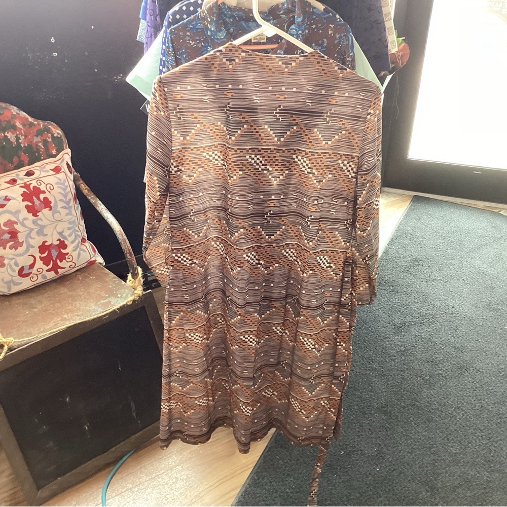 Cheekaberry Long Sleeve Brown Dress with Black and Yellow Lined Pattern
